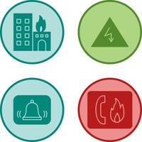 burning building and electricity danger Icon vector