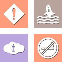 caution sign and dangerous shark Icon vector