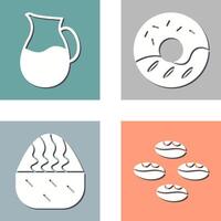 Leche jarra y crema rosquilla icono vector