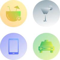 coconut drink and cocktail drink Icon vector