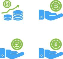 dinero crecimiento y bitcoin icono vector