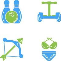 bolos y hoverboard icono vector