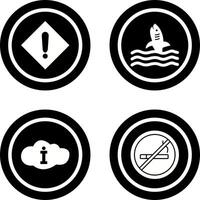 caution sign and dangerous shark Icon vector