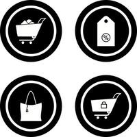 compras carro y descuento etiqueta icono vector