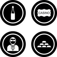 champán botella y casino firmar icono vector