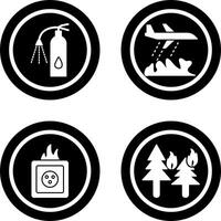 using extinguisher and firefighter plane Icon vector