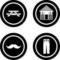 Picnic of Table and Wood Cabin Icon vector