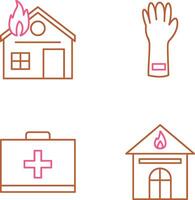 casa en fuego y guantes icono vector