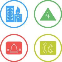 burning building and electricity danger Icon vector