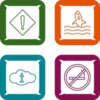 caution sign and dangerous shark Icon vector