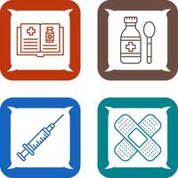 médico libro y jarabe icono vector