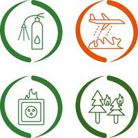 using extinguisher and firefighter plane Icon vector