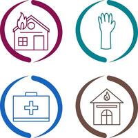 house on fire and gloves Icon vector