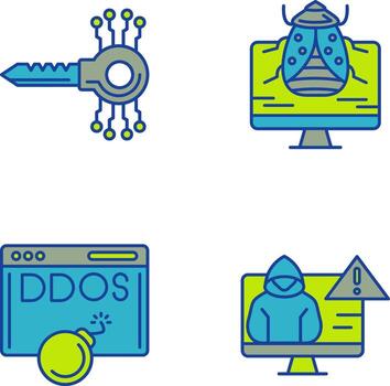 llave código y malware icono vector