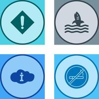 caution sign and dangerous shark Icon vector