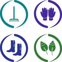 Fork picking Leaves and Gardening Gloves Icon vector