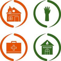 casa en fuego y guantes icono vector