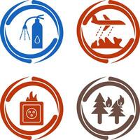 using extinguisher and firefighter plane Icon vector