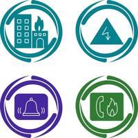 burning building and electricity danger Icon vector