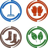 Fork picking Leaves and Gardening Gloves Icon vector