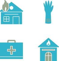 casa en fuego y guantes icono vector