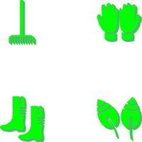 Fork picking Leaves and Gardening Gloves Icon vector