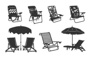tropical playa silla silueta, playa silla silueta, verano playa silla silueta, playa silla ilustración vector