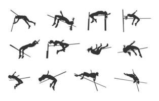 Female high jump silhouette, High jump silhouette, Athlete high jump pole silhouettes vector
