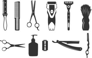 Barber tools silhouette, Barber tools, Barbershop tools, Hairdressing tools set, Barbershop equipments silhouette, Salon tools silhouette, Hairdresser tools icons set vector
