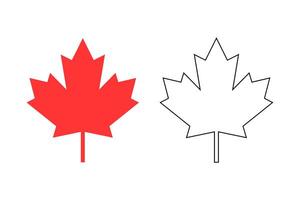 Red maple leaf of Canadian flag isolated illustration. Silhouette and outline on white background vector