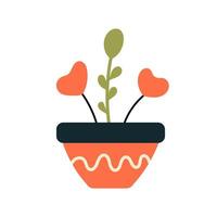 A cute heart shaped flower in an orange pot, clip art style, simple illustration with white background and bold lines, flat colors, simple details, minimalist design, flat design vector