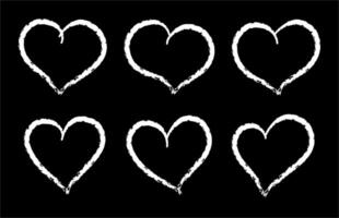 Crayon hearts painted with marker or pencil. Hand drawn chalk symbol of love. Illustration on black background vector