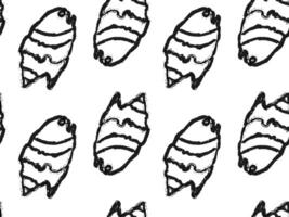 Crayon seashell seamless doodle pattern. Hand drawn chalk background of tropical sea and ocean elements, shells. Marine life. Best for textile and apparel vector