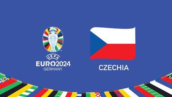 Euro 2024 Czechia Flag Ribbon Teams Design With Official Symbol Logo Abstract Countries European Football Illustration vector
