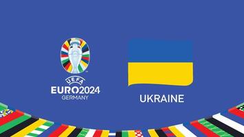 euro 2024 Ucrania bandera cinta equipos diseño con oficial símbolo logo resumen países europeo fútbol americano ilustración vector