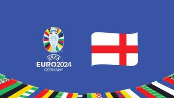 Euro 2024 England Flag Ribbon Teams Design With Official Symbol Logo Abstract Countries European Football Illustration vector