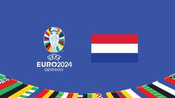 euro 2024 Países Bajos bandera emblema equipos diseño con oficial símbolo logo resumen países europeo fútbol americano ilustración vector