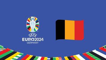 Euro 2024 Belgium Flag Ribbon Teams Design With Official Symbol Logo Abstract Countries European Football Illustration vector