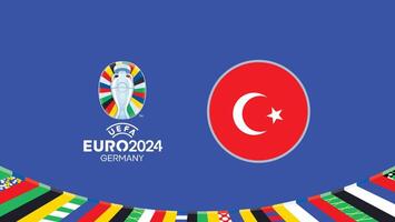 Euro 2024 Germany Turkiye Flag Teams Design With Official Symbol Logo Abstract Countries European Football Illustration vector