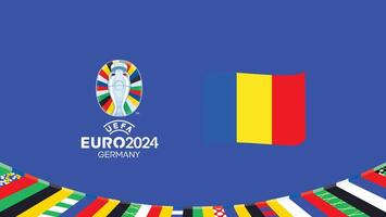 Euro 2024 Romania Flag Ribbon Teams Design With Official Symbol Logo Abstract Countries European Football Illustration vector