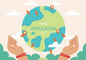 Gradient world population day background with hands holding paper people vector