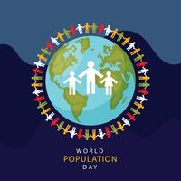 World population day background with world map and paper people vector