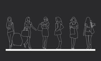 outline people drawing woman illustration. isolated graphic person people isolated sketch simplicity hand drawn human continuous line. people stand design group business concept. vector