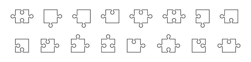 Jigsaw puzzle piece template with outline, blank pattern on white background. Flat illustration isolated vector