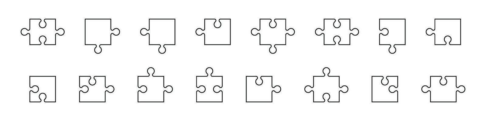 Jigsaw puzzle piece template with outline, blank pattern on white background. Flat illustration isolated