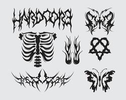 Hardcore metal tribal symbol clip art element collection set brutalism poster acid t shirt design ink tattoo sticker editable vector