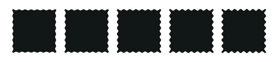 Rectangle and square wavy frames, scalloped edges, zigzag borders. Flat illustration isolated on white background. vector