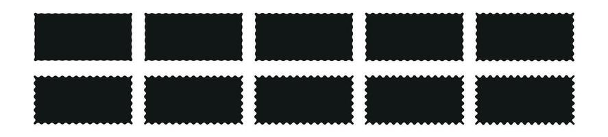 Wavy edge frames scalloped borders , rectangle and square box. Squiggle waves border. Flat illustration isolated on white background. vector