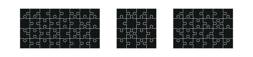 puzzle 16 ,24 and 32 pieces game template set. Jigsaw picture texture collection. Flat illustration isolated on white background. vector