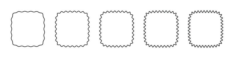 Wavy edge frames scalloped borders , rectangle and square box. Squiggle waves border. Flat illustration isolated on white background. vector